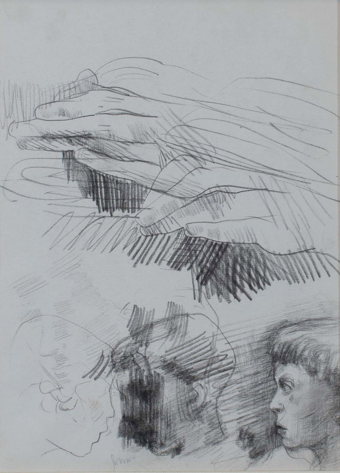 Etude avec mains et trois têtes de profil (ca. 1880-1884)
